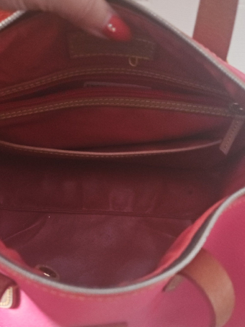 Dooney & Bourke Hot Pink Leather Tote with Tan Handles - Picture 9 of 11